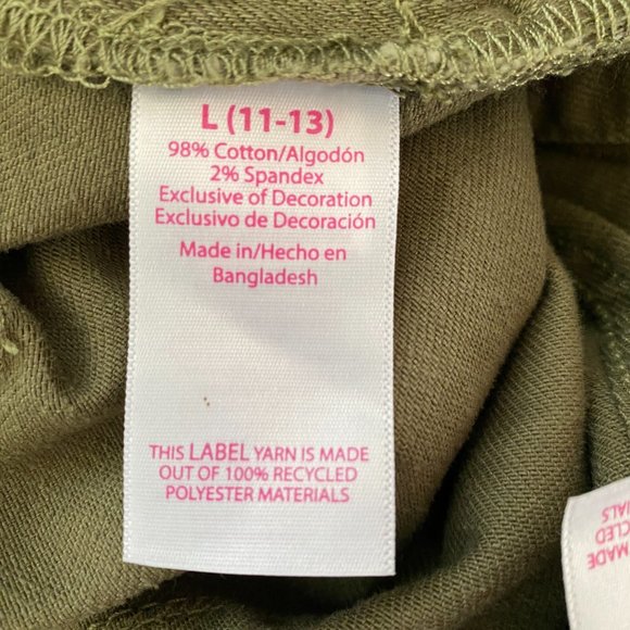 No Boundaries olive green denim shorts overalls women's size L 11-13 five pocket - Picture 9 of 9